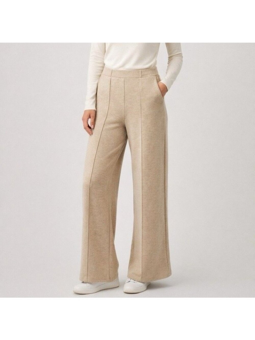 OGL Move Wide-Leg Pants Women Size M Beige Lounge Pockets Pull-On NEW